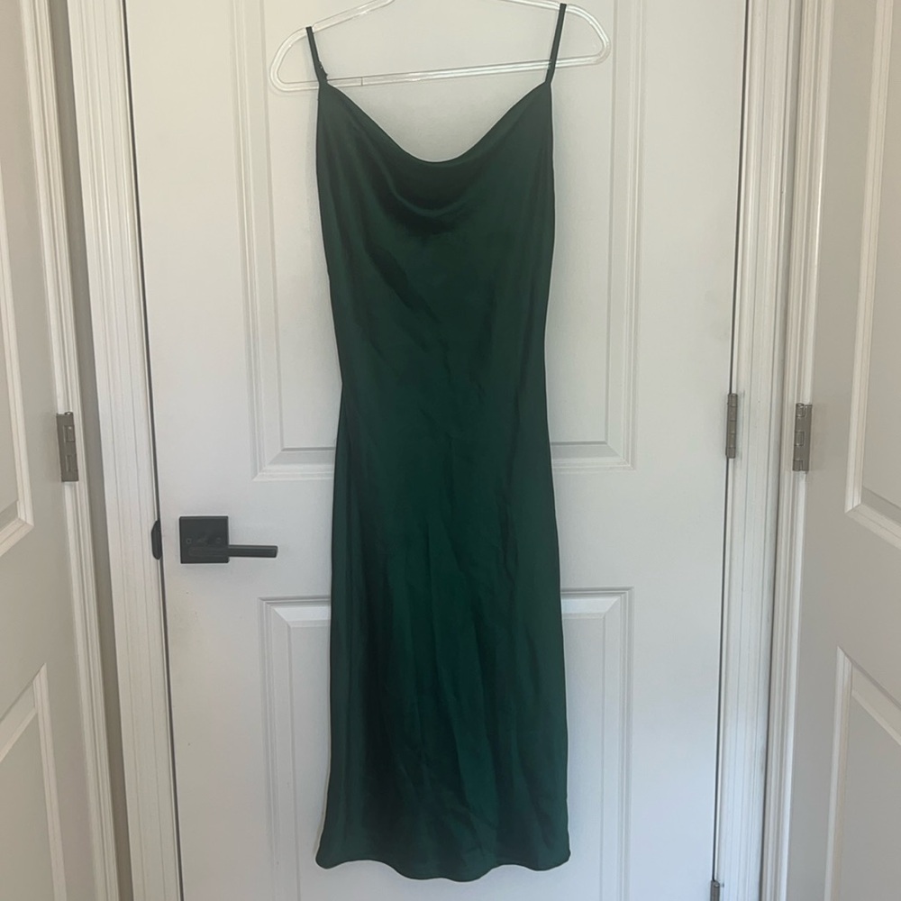 Hello Molly Satin Midi Dress Emerald - Size M